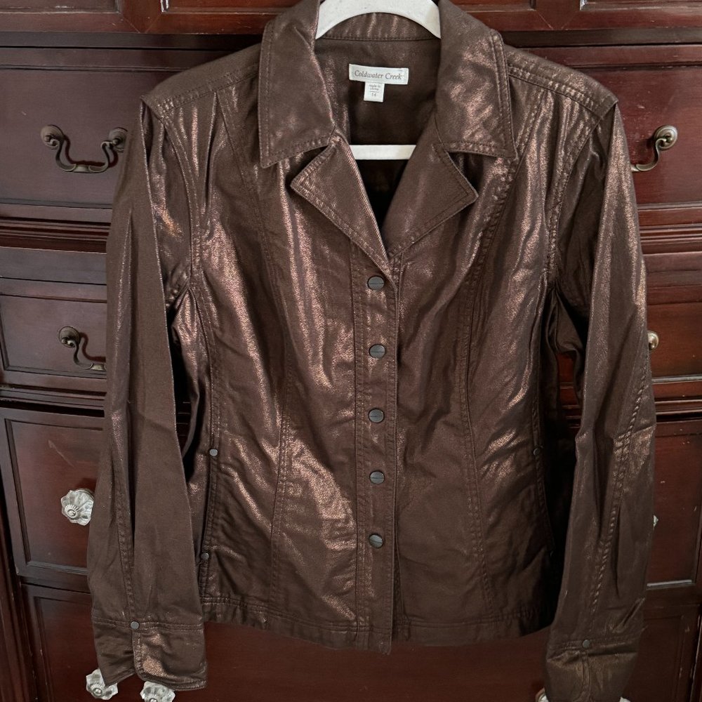 Coldwater Creek Bronze Finish Snap Front Jacket - Size 14